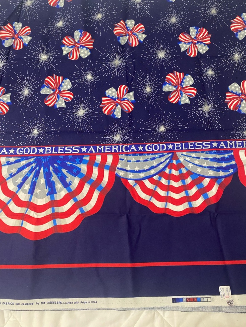 Patriotic Fabric 28”x 60- 'God Bless America' in Navy Blue
